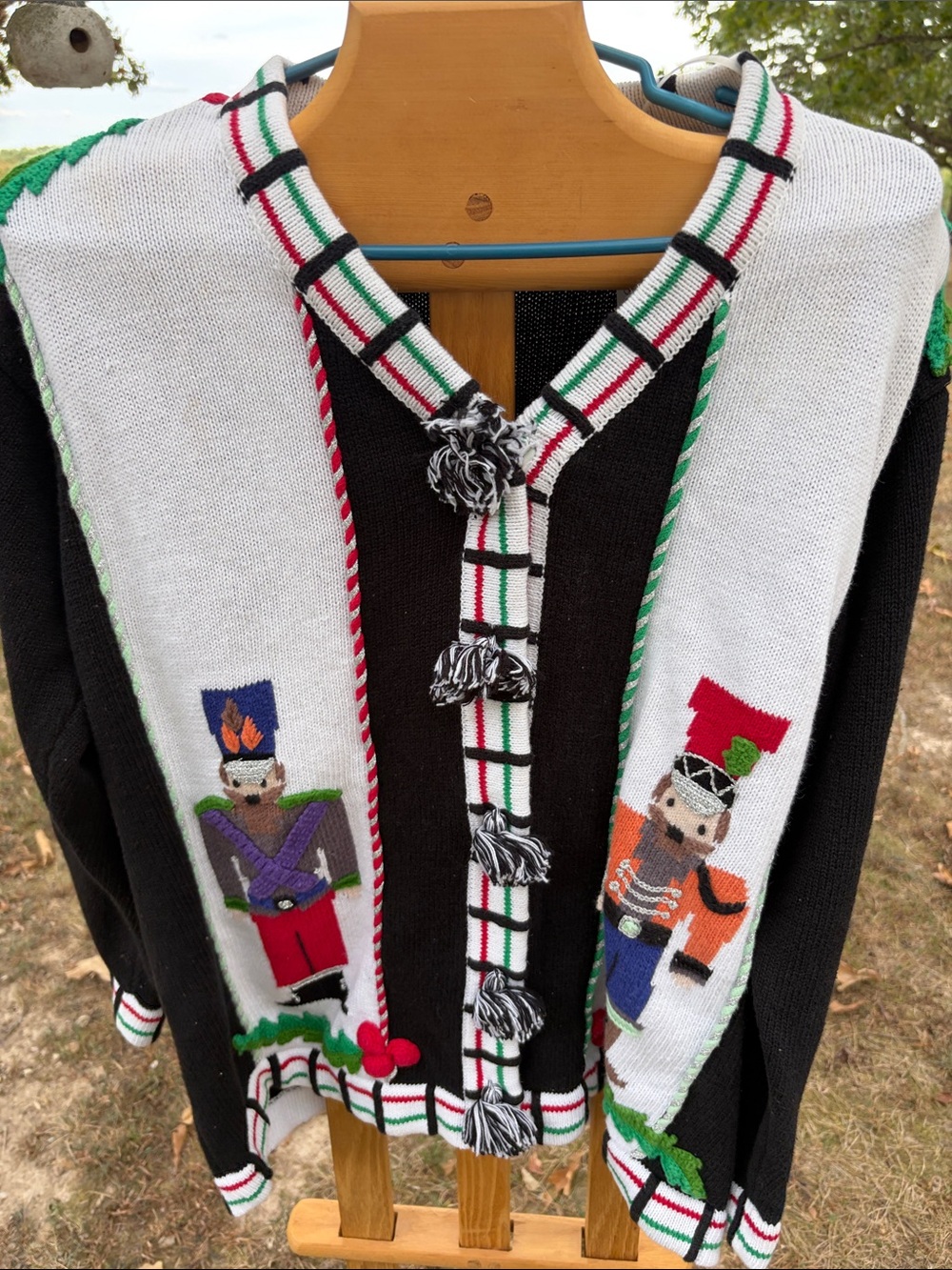 Womens StoryBook Knit Nutcracker Knit Cardigan Sweater - Black & White